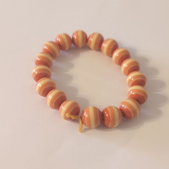 667 Orange Striped Beaded Stretch Bracelet‎ - Picture 4 of 4
